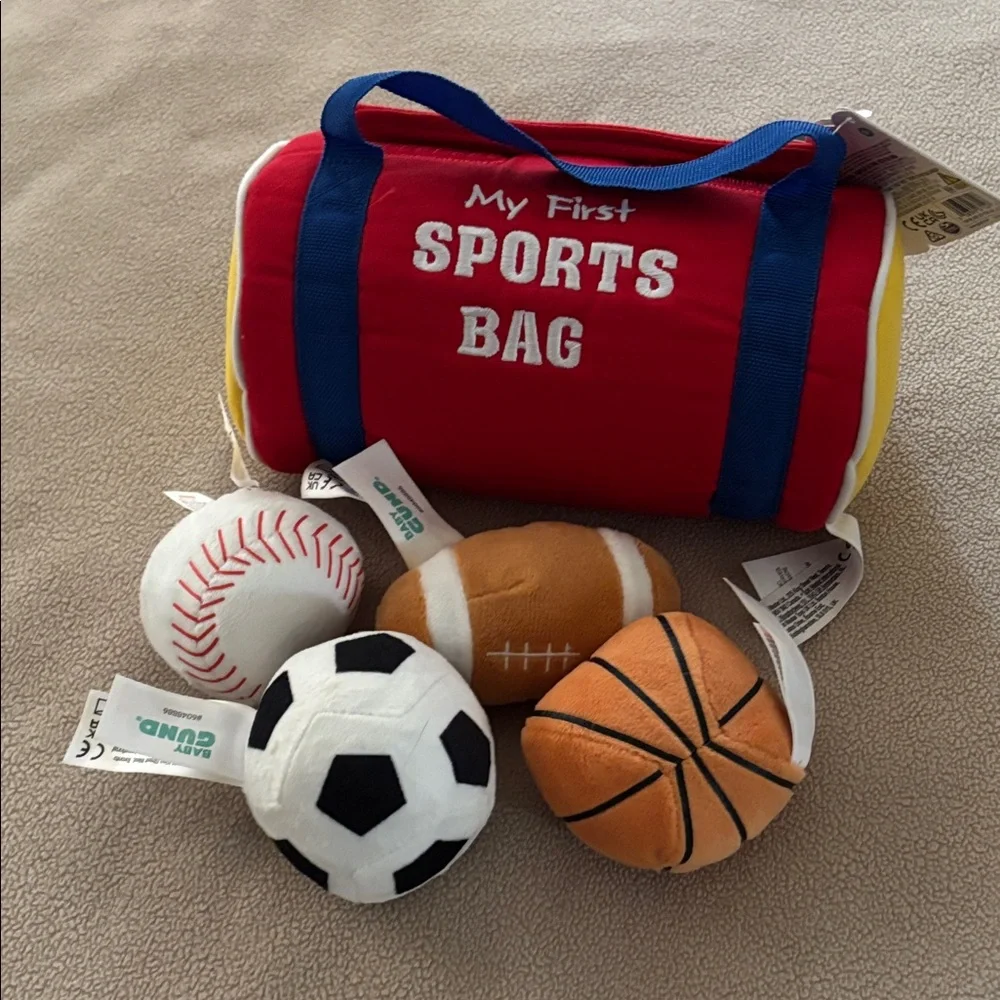 Gund My First Sports Bag Plush Toy Set Red Blue Soft Balls